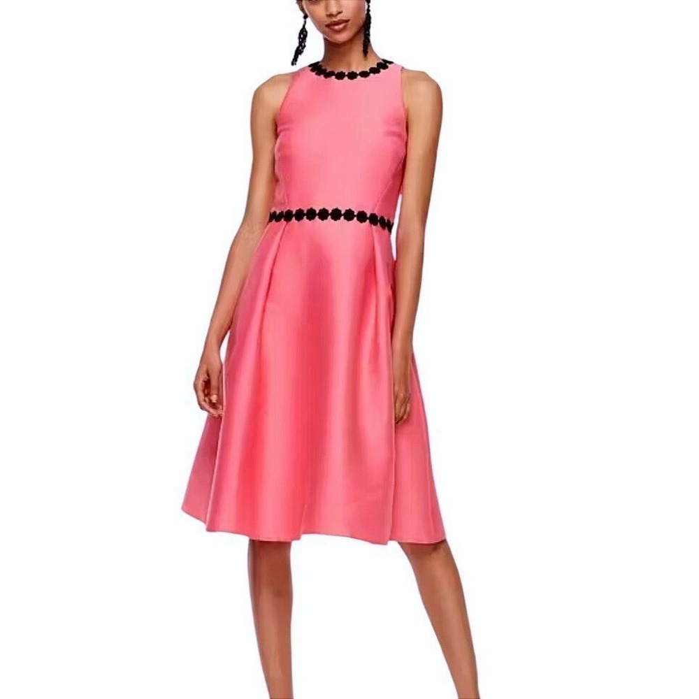 Kate Spade New York Pink Sleeveless Floral Lace Trim Mikado Fit & Flare Dress 8